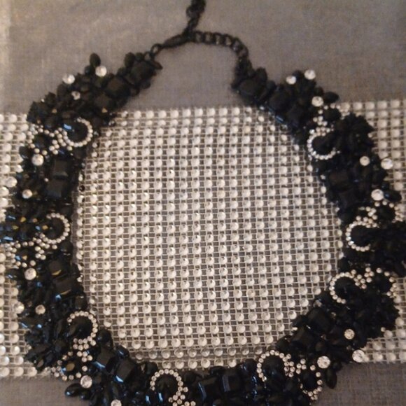 Large Black Bling Chunky Beaded Rhinestone Statement Necklace Choker - Picture 1 of 1